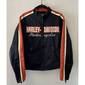 Harley Davidson Motorcycle Riding Jacket Women's Med Black Orange Embroidered